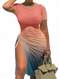 Lw-vestido de talla grande para mujer, vestido de verano con gradiente y cordón fruncido, Bodyc Dr High Split, novedad de 2022, Vestidos femeninos Fi Body-sha H134 #