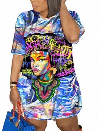 LW Plus Taille Figure Street Lettre Imprimer Patchwork Bleu Genou Longueur Dr T-shirt surdimensionné Femmes Été Y2K Outfit Boyfriend Tee M2qy #