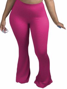 lw Plus Size Hoge Taille Uitlopende Stretchbroek Zomer Skinny Solid Casual Roze Rode Broek Voor Vrouwen Bell Bottom Broek 2024 q7Xc #