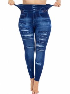 LW Plus Taille Taille haute Ripped Skinny Pantalons Femmes Printemps Casual Imprimer Taille élastique Skinny Yoga Leggings Sport Bas d8ZG #