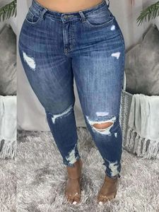 LW plus taille jeans à bord élevé taille haute fermeture l-5xl street colorides trous gaine extensible pantalon de mode féminine 240510