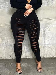 LW plus taille moyenne Mid Stretchy Ripped Denim Plain Cut Out Zipper Fly Street Style Fit Type Fit Type Jeans 240315