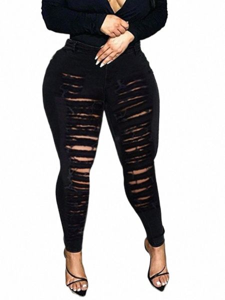 lw Plus Taille Taille Moyenne Haute Extensible Denim Déchiré Plaine Découpé Fermeture À Glissière Style De Rue Type De Coupe Régulière Jeans 11rI #