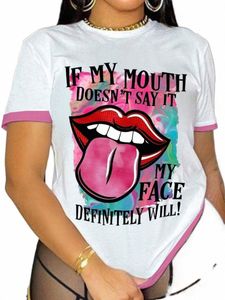 lw T-shirt grande taille été T-shirt à manches courtes lettre imprimée femme Fi col rond haut décontracté T-shirts à manches courtes l16U #