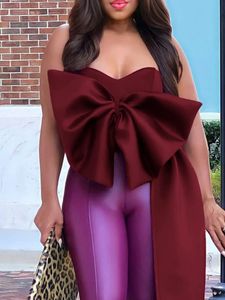 LW grande taille haut hors de l'épaule noeud papillon décor Blouse Sexy enveloppé poitrine haut pour femme fête Club tenue soirée Camis réservoir 240116