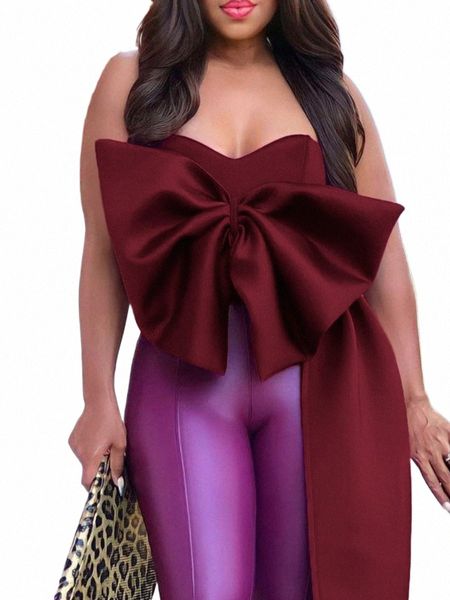 LW Plus Taille Top de l'épaule Bow Tie Décor Blouse Sexy Bow Enveloppé Poitrine Femmes Tops Party Club Outfit Soirée Camis Réservoir M3Zv #