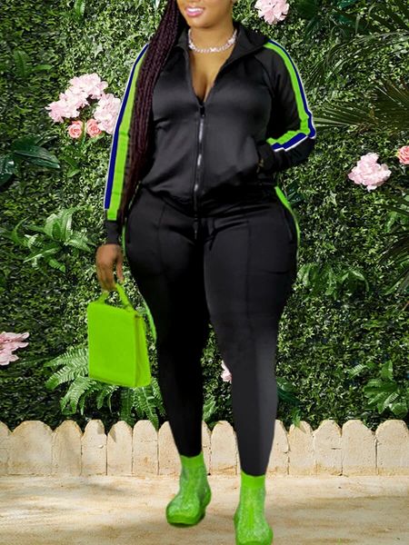 LW grande taille deux pièces ensembles rayé kangourou poche survêtement ensemble femme 2 pièces automne femme Jogging sport costume 240315