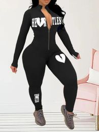 LW Plus taille femme Zipper Jumps Courstes imprimer skinny Jumpsuit Streetwear Streetwear Casual Rompers Sportswear 240410