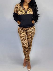 LW grande taille femmes ensembles assortis imprimé léopard kangourou poche pantalon ensemble 2024 printemps femmes deux pièces décontracté Oufits 240307