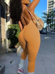 LW Sexy Jumps combinaison plus taille STRAP CROSS Backless Skinny Jumpsuit Femmes Rompères Skinny Sexy BodyCon Jumps Turnits 240506