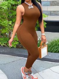 LW sexy jumpsuit ronde nek melk vezel gladde casual regelmatige basis vaste kleur vrijetijds mouwloze jumpsuit romper 240410