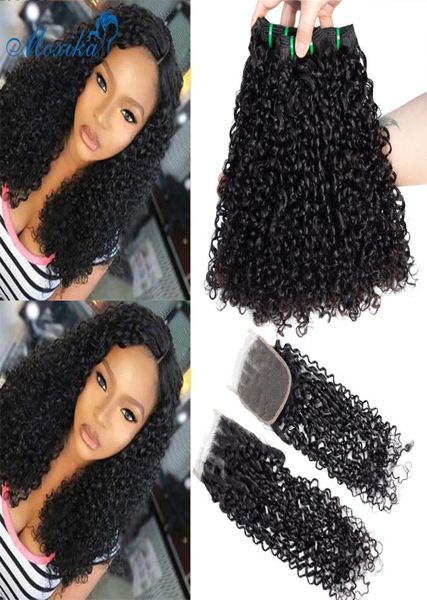 LX Brand Moxika Fumi Weave Weave Pixie Curls Bundles con cierre Remy Remy Indian Pissy Curls Bundles de cabello humano con Closu3289718