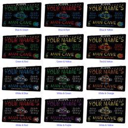 LX1078 Your Names Mug Man Cave Come Early Stay Late Light Sign Grabado 3D de doble color