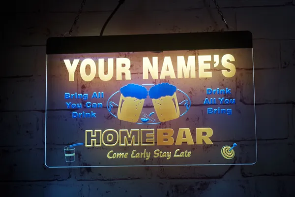 LX1294 Tira de luces LED Firme sus nombres Jarra Cerveza Home Bar Venga temprano Quédese tarde Grabado 3D Color dual Diseño libre Venta al por mayor Venta al por menor