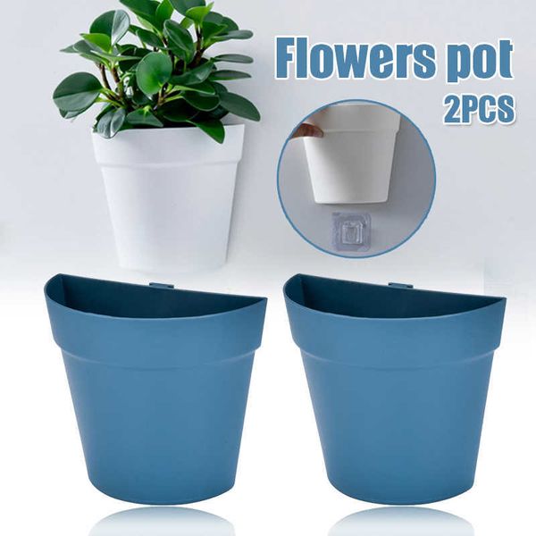 LY 2pcs Balcon Pots de jardin en plastique montés au mur Verdissement vertical des murs Planteur de plantes intérieur et extérieur 210615