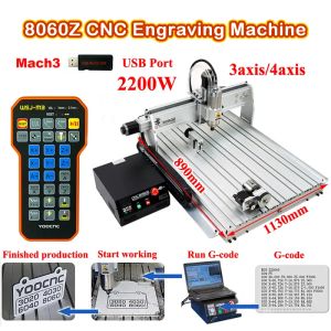 Ly 8060Z Aluminu CNC Emgraving Machine Wood Router Linear Guideway Rail 4axis avec poignée Port USB 2200W pour le travail du métal bricolage