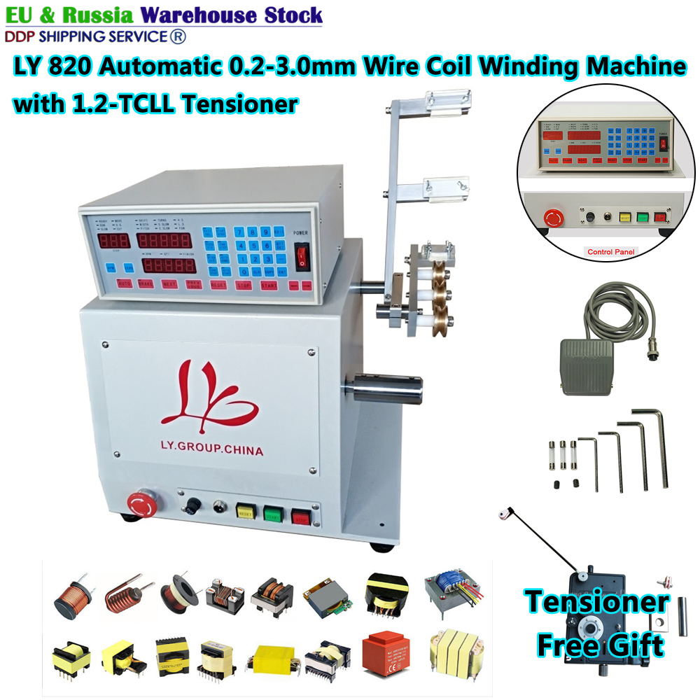 LY 820 Automatic Winder 0.2-3.0mm Wire Use Coil Winding Machine with 1.2-TCLL Tensioner 750W 0.1 Circle Computer Winding Device