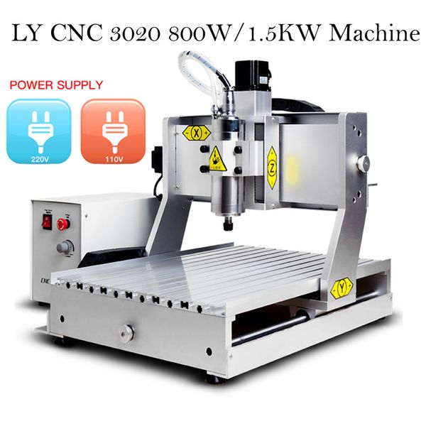 LY CNC 3020Z 1.5KW 800W 4 ejes máquina de grabado husillo de refrigeración por agua enrutador de madera para Metal aluminio tallado tornillo de bola ER11