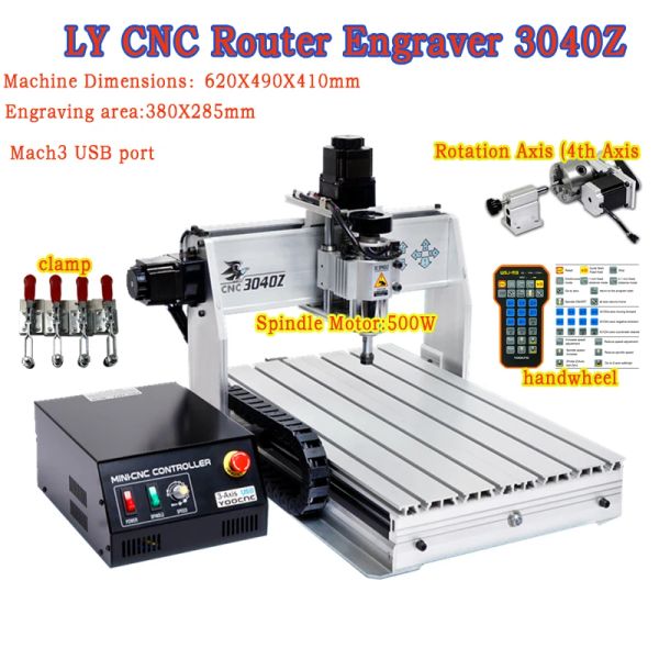 Ly CNC 3040Z-DQ 3 axe 4axis CNC Routeur Graveur / gravure Disqueur Déclissier Machine à bille à billes MACH3