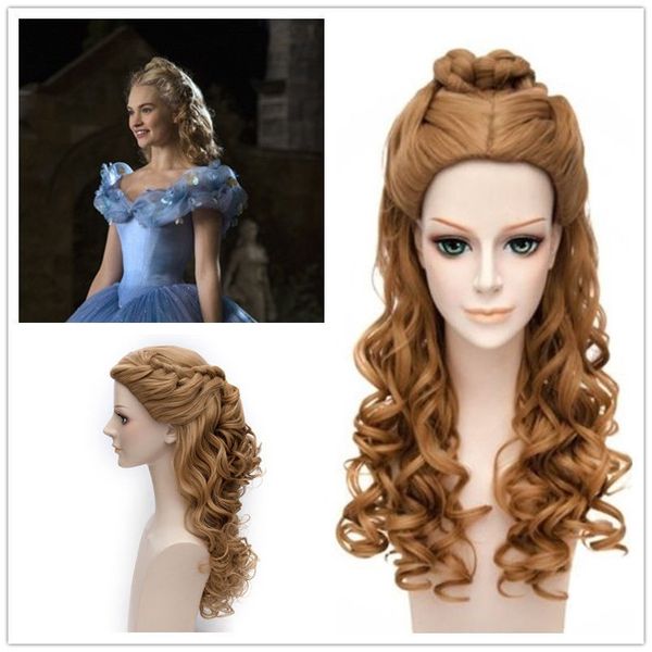 Ly CS pas cher vente fête de danse cosplaysCosplay perruque princesse cendrillon longue Blonde foncée cheveux synthétiques perruque ondulée