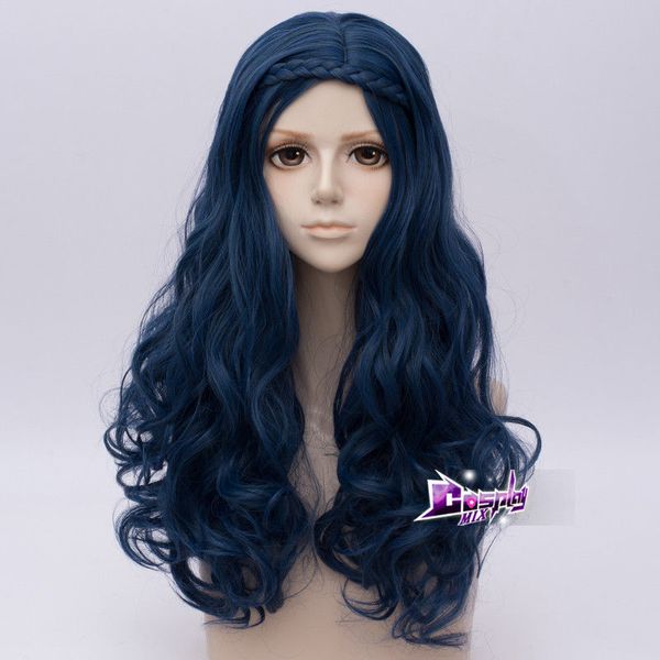 LY CS Vente de vente de danse CosplaySchild Kids Evie Wig Longue Blue Wave Costumes Costumes Perruque pour les descendants