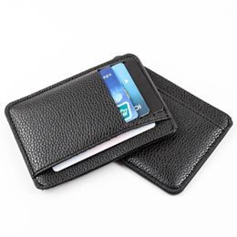Ly Men Card Holder PU Leather 6 Cards Slot Ultra-thin Lichee Pattern Wallet HG996 Sacs de rangement