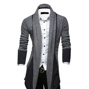 LY Hommes Pull Épissage Cardigan Slim Manches Longues Cardigan Tricoté Trench Coat Vestes Business Top 210818