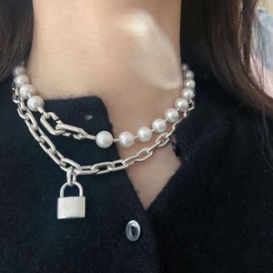 Ly Niche exagère la personnalité Design serrure tête collier de perles haut de gamme sens de la mode OL couche clavicule chaîne