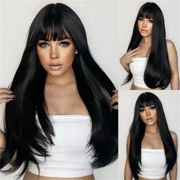 Ly Wig Femmes Black Hair avec une frange Face Shaggy Fibre synthétique Fibre à haute température Hood Mécanique 240510