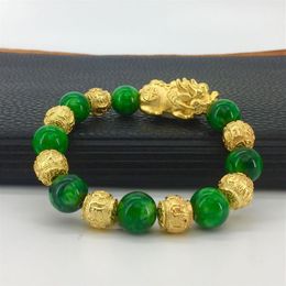 LY01 sable vietnamien plaqué or 24K or vert jade pierre sable or pixiu bracelet228w