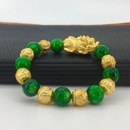 LY01 sable vietnamien plaqué or 24K or vert pierre de jade sable or pixiu bracelet267A