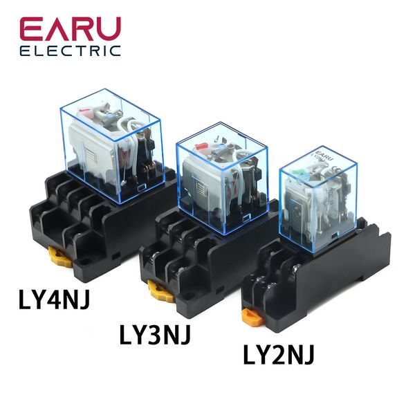 Ly2nj ly3nj ly4nj din rail petit relais électromagnétique relais de bobine relais dc12v dc24v ac110v ac220v avec base de socket