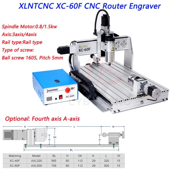 LYBGACNC XC-60F Motor de husillo enrutador CNC 800W 1.5KW 3 ejes 4 ejes grabado taladradora y fresadora con puerto USB 110V 220V