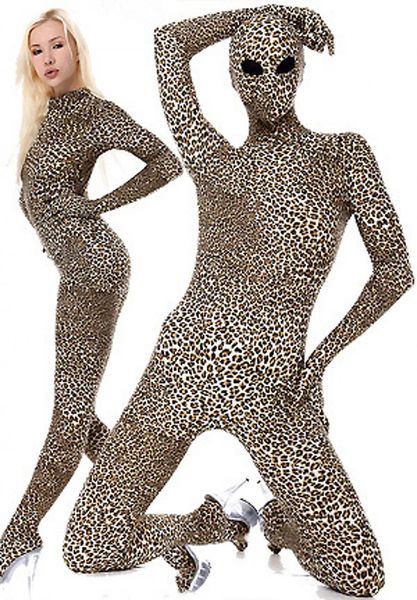 Lycar Spandex Catsuit disfraces leopardo disfraz Animal Zentai cuerpo completo Cosplay mono ojos abiertos con cremallera trasera de malla negra