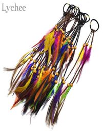 Lychee boho dreadlock kralen kleurrijke veren elastische haarring haarverlenging faux vlechten haarkleding sieraden voor mannen dames2206304