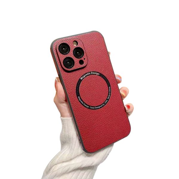 Funda de teléfono de carga inalámbrica magnética de cuero Lychee para iphone 14 Plus 13 12 Pro Max funda de moda anticaída a prueba de golpes