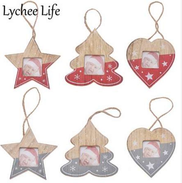 Lychee Life – cadre Photo de noël à faire soi-même, pendentif en forme d'étoile et de cœur, cadre Photo en bois, Style moderne et Simple, décoration de maison pour fête
