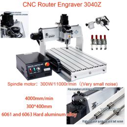 Lycnc 3040Z CNC Router Gravure Boring and Mreefing Machine 300x400mm USB 300W 3AXIS 4AXIS HOUTE CRAVER GRAAGE VOOR METAL