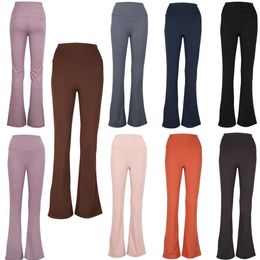 Lycra fabric Solid Color Women yoga pants flare designer leggings with pockets high waist sports gym wear leggings elastic fitness lady outdoor sports trousers pant