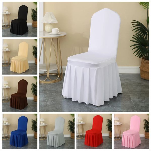 Lycra Funda para silla de boda Decoración de fiesta Spandex con falda Uso plisado Elástico Estiramiento Comedor Cumpleaños de lujo El Banquete 240328