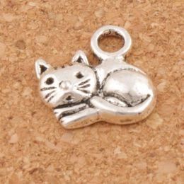 Chat couché entretoise perles breloque pendentifs 200 pièces lot bijoux 14x14mm Antique en alliage d'argent bijoux faits à la main bricolage L1153337b