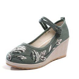 Lynlyn Old Beijing Hanfu National Style Broidered Talon TPR TPR Comfort Cloth Shoes Fast Flats Liyanan (Color Grey Size 7)