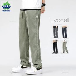 Lyocell Jeans hommes automne hiver épais décontracté élastique mode Denim pantalon mâle marque lâche droite Armygreen pantalon grande taille 231226