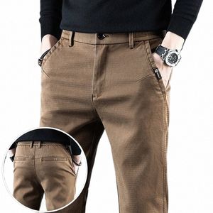 Lyocell pantalones casuales delgados para hombres cintura elástica busin trabajo pantalones rectos primavera otoño coreano fi joggers gris marrón negro j8z7 #