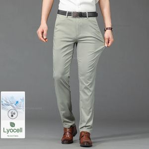 Lyocell Modale stoffen Men Casual broek Zomer ultrathin zachte gordijnen stretch business rechte solide kleuren broek Brandkleding 240415