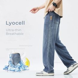 Lyocell Stretch Jeans Mens High Quality Soft Loose Pantalon élastique Taist Casual Denim Pantmand Streetwear 240510
