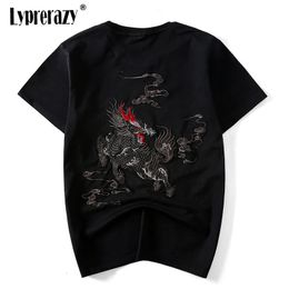 Lyprerazy Chinese Stijl Draak Kirin Borduren Tees Shirts Mode Streetwear Hip Hop Casual Korte Mouw Heren T-shirts 240315