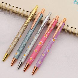 Lytwtw's mignon Daisy Press Ballpoint Pen Luxury Wedding Gold Metal Stationery School Office Supplies 5 pièces