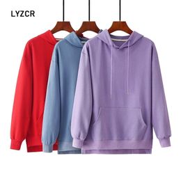 LYZCR, sudaderas con capucha de gran tamaño, Sudadera con capucha púrpura para mujer, sudaderas con capucha de manga larga, suéter, Tops de otoño 201212
