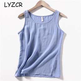 LYZCR sans manches coton ligne Blouse femmes blanc été femmes hauts et chemisiers décontracté blanc dames hauts chemise Blusas Femininas LJ200812